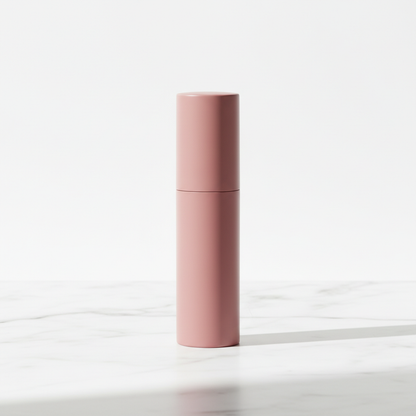 Cylindrical matte lipstick in Dusty Rose on marble surface