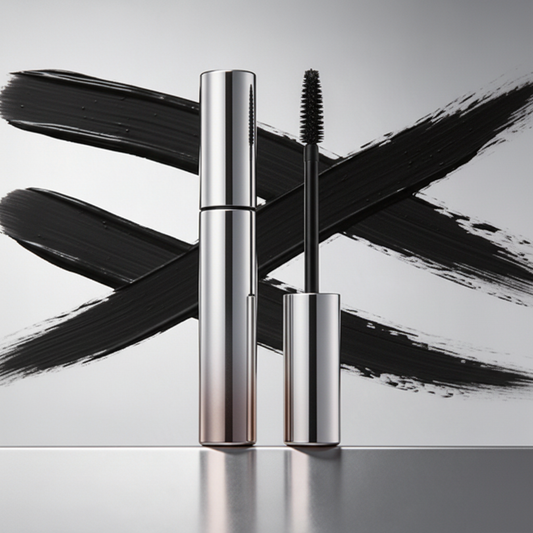 Noir Amplify Mascara - side profile showing chrome silver tube detail