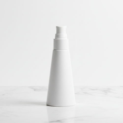 All-matte ivory white tapered pump bottle face primer on white marble