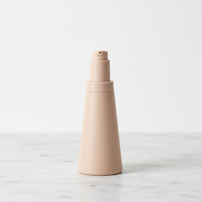 All-matte soft beige tapered pump bottle face primer on white marble